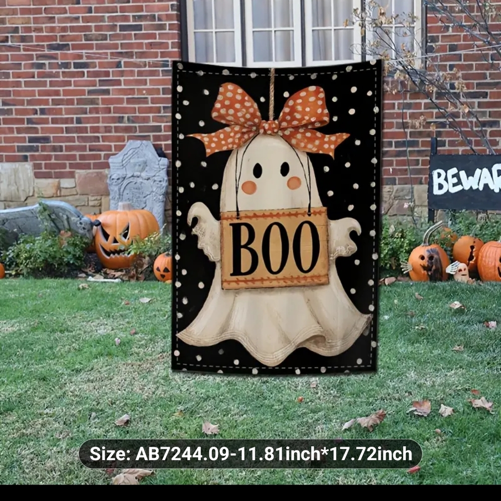 Halloween Ghost Garden Flag with Polka Dots New